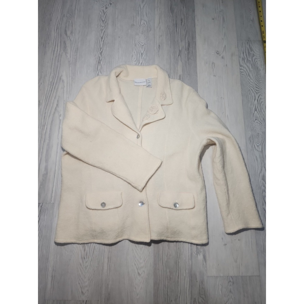 Alfred‎ Dunner Women's XL 100% Wool Blazer  Cream Ivory Rosette Button Front